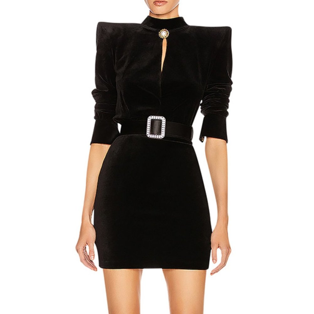 Slimming waist party dress velvet dress